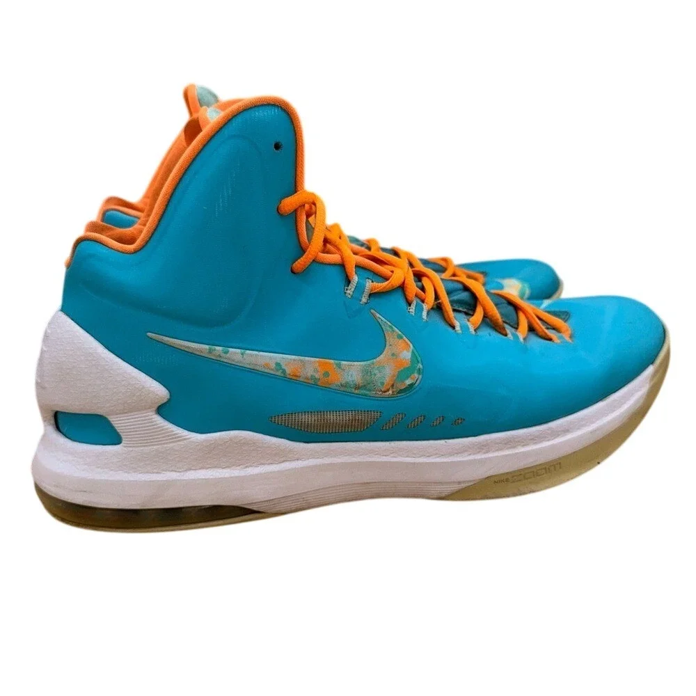 Nike‎ KD 5 Easter Turquoise Blue and Citrus Orange High-Sneakers, Men's 14, GUC